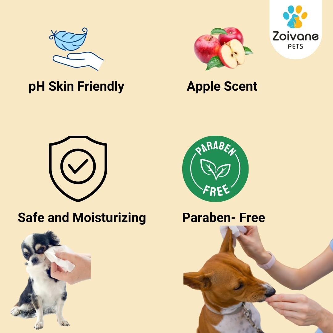 Zoivane Pets Pet Wipes For Puppies & Dogs| Green Apple Fragrance | Gentle and Effective Cleaning for Your Furry Friends -  (100 Wipes X 1 Pack)