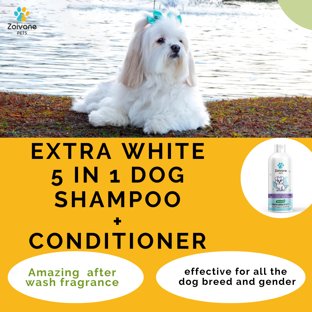 Zoivane Extra White 5 In 1 Dog Shampoo & Conditioner For Whitening, Glowing| Dog Shampoo German Shepherd, Labrador & Golden Retriever