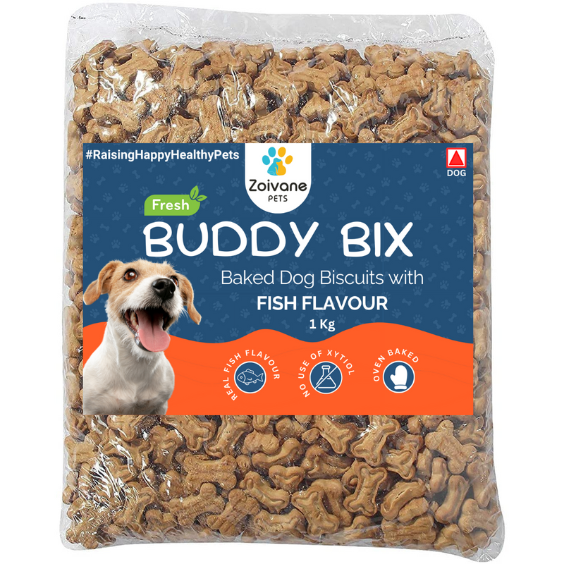 ZOIVANE Buddy Bix Dog Biscuits |Chicken Flavor, Mutton Flavor, Fish Flavor, Vegetarian Flavor Biscuits| pack of 4  (1 kg each)