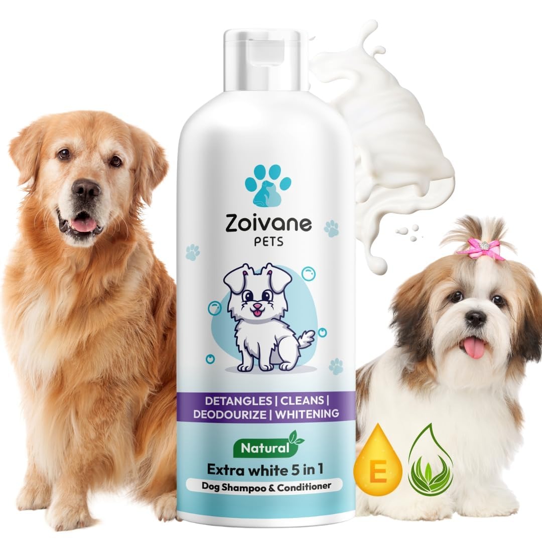 Zoivane Extra White 5 In 1 Dog Shampoo & Conditioner For Whitening, Glowing| Dog Shampoo German Shepherd, Labrador & Golden Retriever