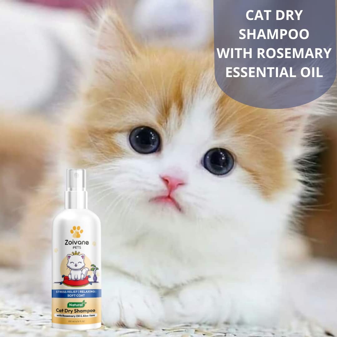 Zoivane Pets Cat Dry Shampoo With Rosemary Oil and Aloe Vera, 200ml.