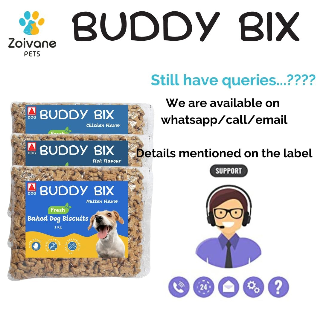 ZOIVANE Buddy Bix Dog Biscuits |Chicken Flavor, Mutton Flavor, Fish Flavor, Vegetarian Flavor Biscuits| pack of 4  (1 kg each)