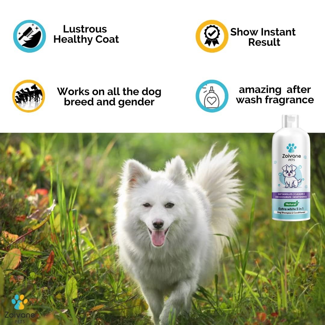 Zoivane Extra White 5 In 1 Dog Shampoo & Conditioner For Whitening, Glowing| Dog Shampoo German Shepherd, Labrador & Golden Retriever