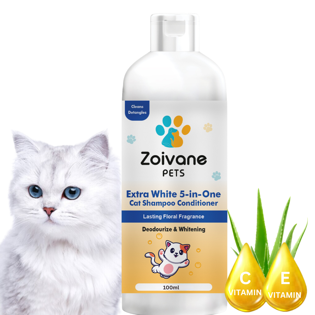 ZOIVANE 5 in 1 Extra White Cat Shampoo with Conditioner | Reduces Hair Fall | Enhances Coat Brightness | Ideal for Persian Cats, Kittens, and All Breeds