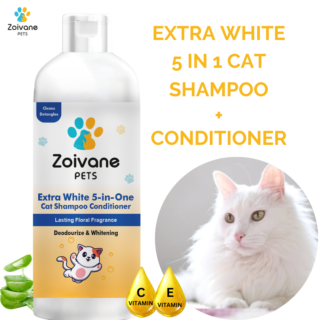 ZOIVANE 5 in 1 Extra White Cat Shampoo with Conditioner | Reduces Hair Fall | Enhances Coat Brightness | Ideal for Persian Cats, Kittens, and All Breeds