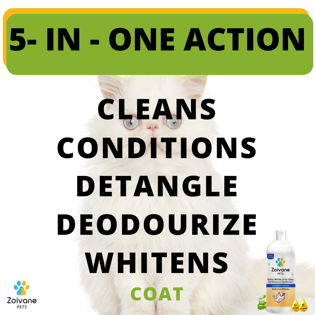 Extra White 5-in-1  Cat Shampoo with Conditioner | Reduces Hair Fall | Enhances Coat Brightness | Ideal for Persian Cats, Kittens, and All Breeds