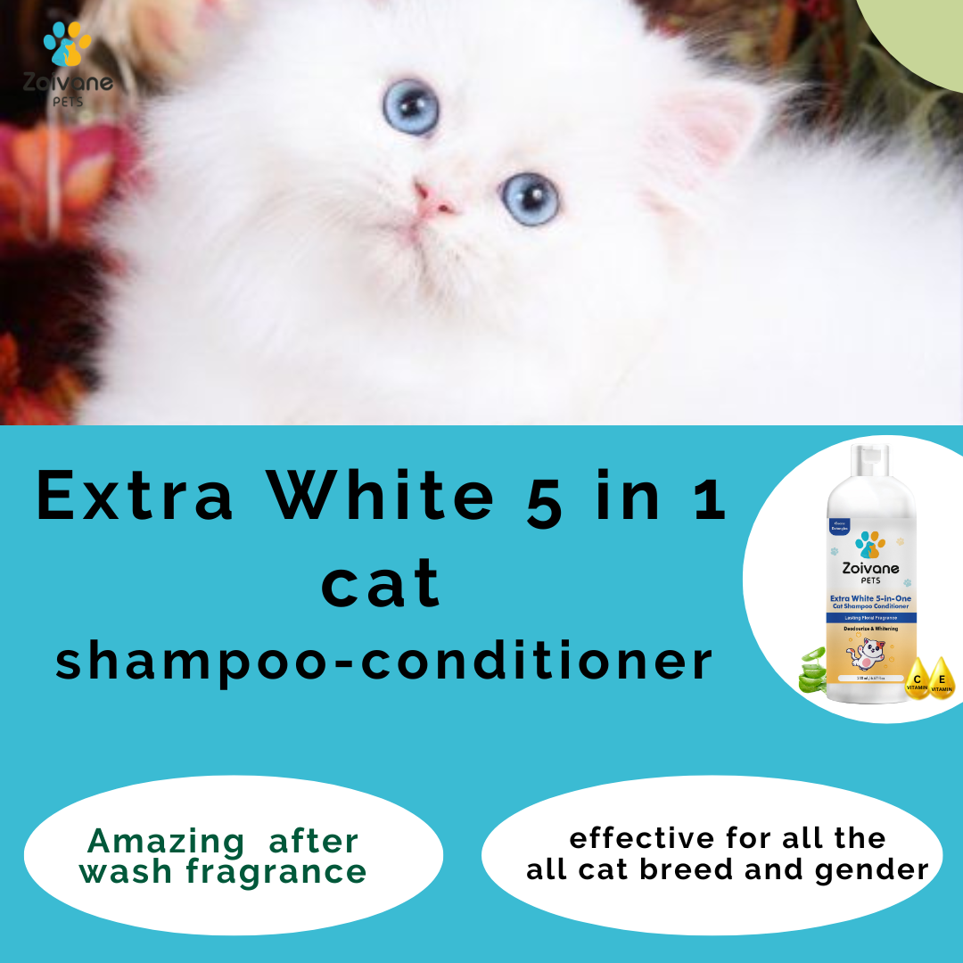 Extra White 5-in-1  Cat Shampoo with Conditioner | Reduces Hair Fall | Enhances Coat Brightness | Ideal for Persian Cats, Kittens, and All Breeds