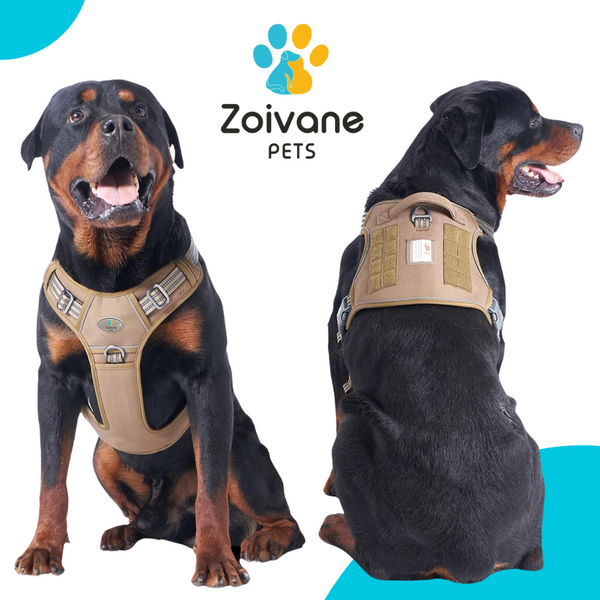 Zoivane Pets Dog Harness, No-Pull Pet Harness with Safety Reflective Strip, Control Handle Dog Belt Outdoor, Oxford Cloth Dog Vest Harness (Khaki, XL, Suitable for 22.5-45kg)