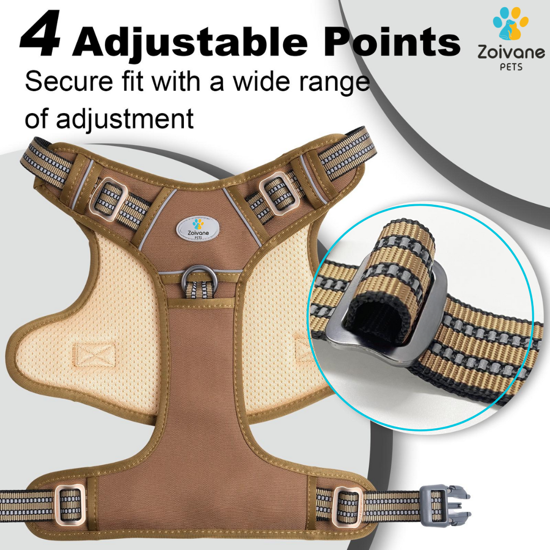 Zoivane Pets Dog Harness, No-Pull Pet Harness with Safety Reflective Strip, Control Handle Dog Belt Outdoor, Oxford Cloth Dog Vest Harness (Khaki, XL, Suitable for 22.5-45kg)