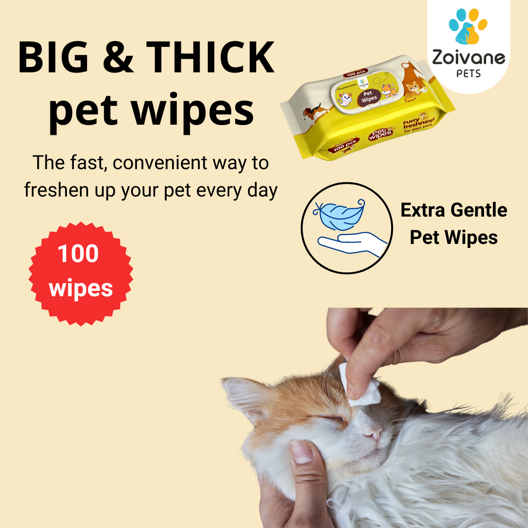 Zoivane Pets Pet Wipes For Kittens & Cats |Green Apple Fragrance|Gentle and Effective Cleaning for Your Furry Friends - (100 Wipes X 1 Pack)