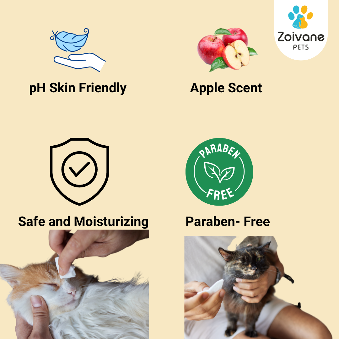 Zoivane Pets Pet Wipes For Kittens & Cats |Green Apple Fragrance|Gentle and Effective Cleaning for Your Furry Friends - (100 Wipes X 1 Pack)