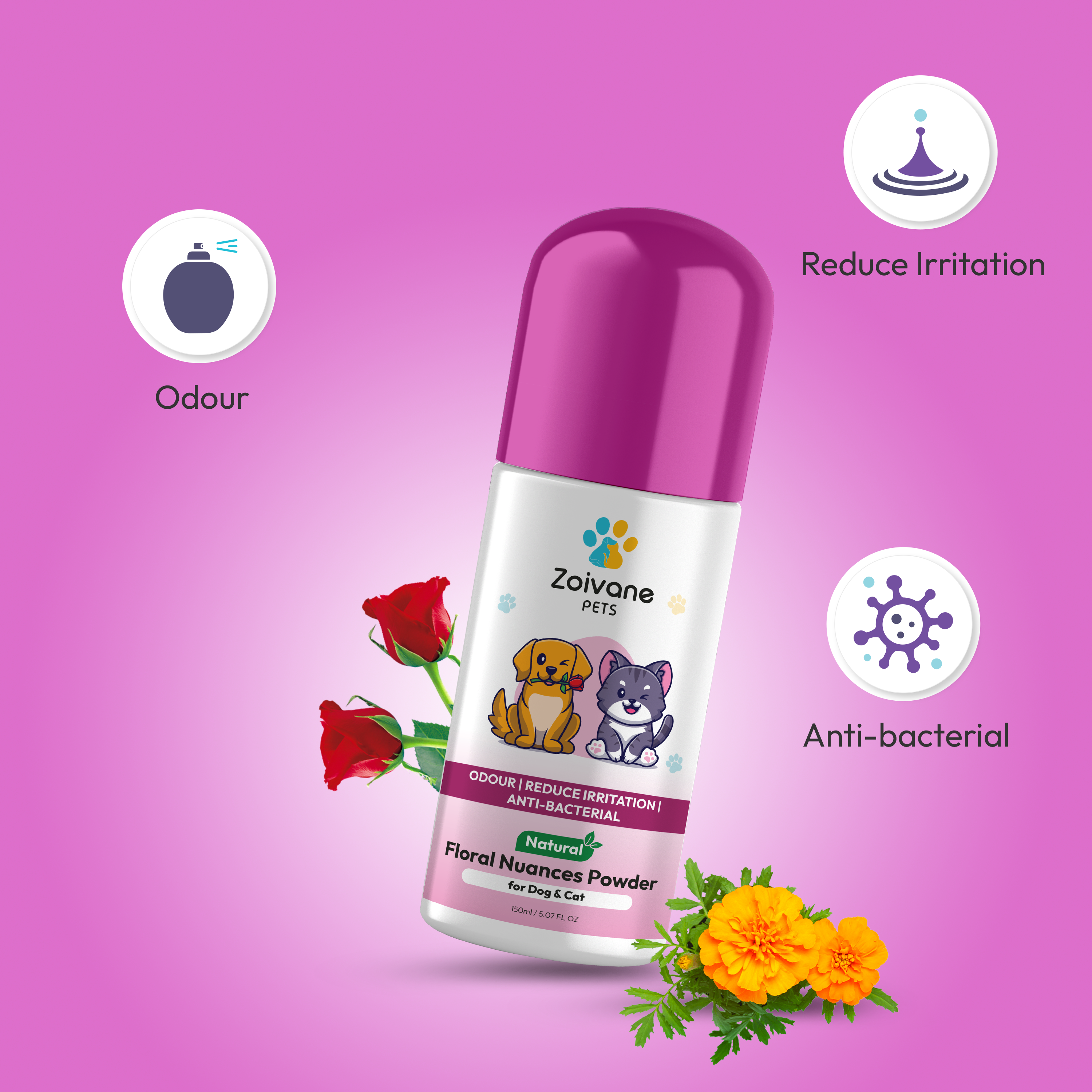 Floral Powder for Dogs – Neem, Rose & Marigold Powder for Natural Skin Care, Odor Control & Coat Freshness