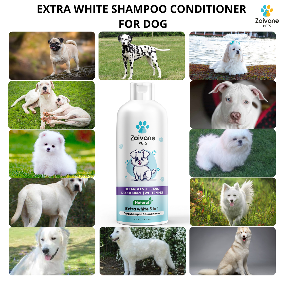 Zoivane Extra White 5 In 1 Dog Shampoo & Conditioner For Whitening, Glowing| Dog Shampoo German Shepherd, Labrador & Golden Retriever